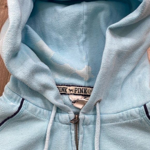 Vintage Y2K 00’s 08’ PINK Victoria's Secret Light Blue Peace Sign Zip Up Hoodie - Picture 11 of 16